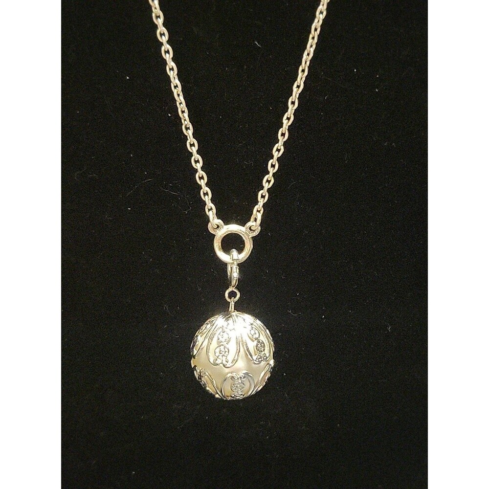 Vtg Cookie Lee Ball Necklace Silvertone Embossed Ornate Filigree Adjustable 16"